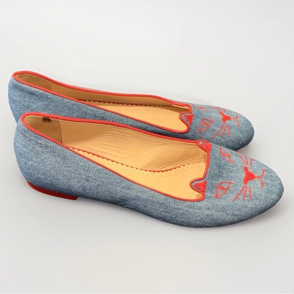 Charlotte Olympia Mexi-Cat Stitch Ballet Flats in Hibiscus Sz IT 36.5, US 6, EUC
